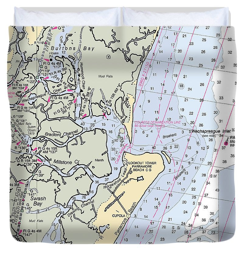 Wachapreague Inlet Virginia Nautical Chart Duvet Cover