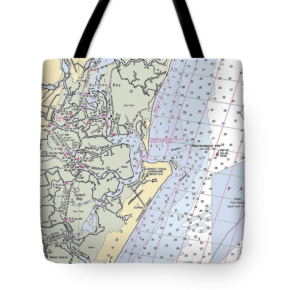 Wachapreague Inlet-virginia Nautical Chart - Tote Bag