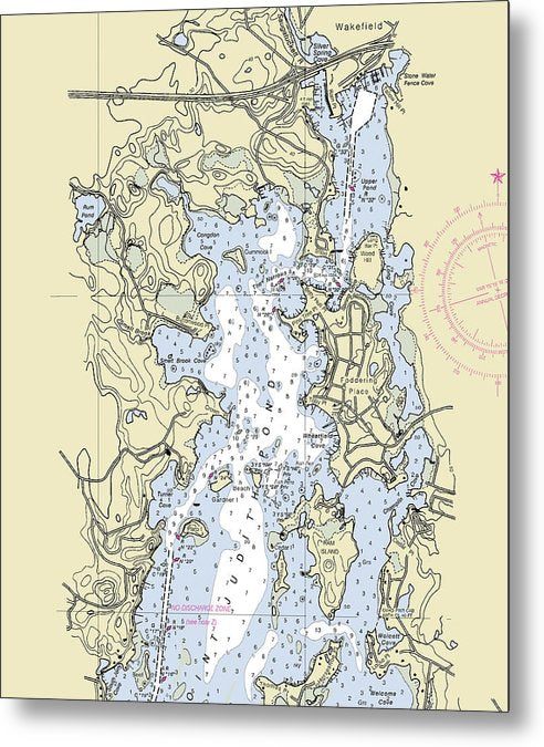A beuatiful Metal Print of the Wakefield Rhode Island Nautical Chart - Metal Print by SeaKoast.  100% Guarenteed!