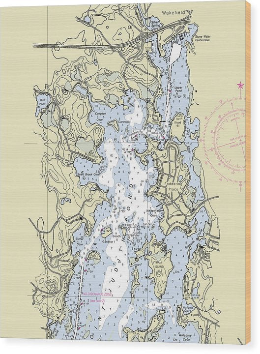 Wakefield Rhode Island Nautical Chart Wood Print