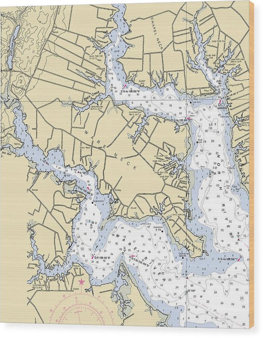 Ware Neck-Virginia Nautical Chart Wood Print