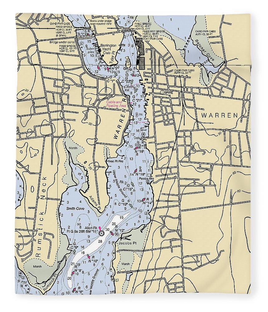 Warren Rhode Island Nautical Chart Blanket