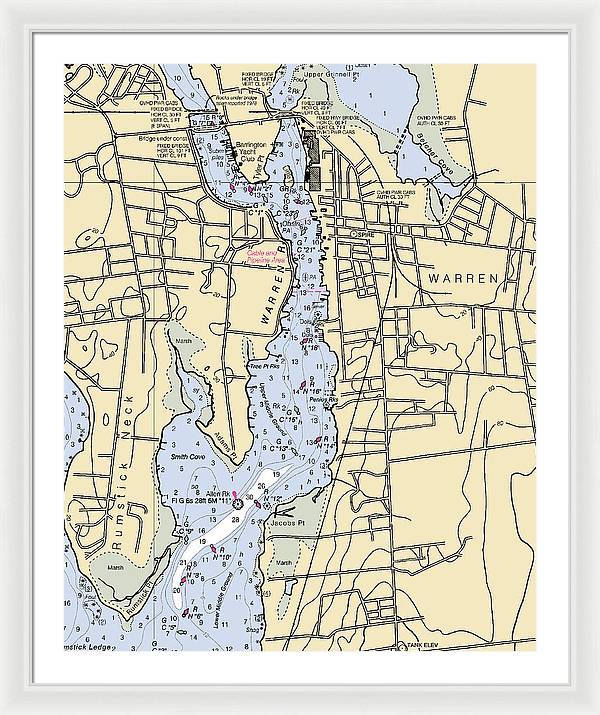 Warren-rhode Island Nautical Chart - Framed Print
