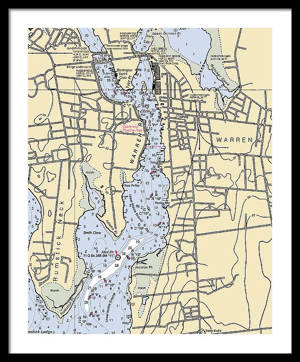 Warren-rhode Island Nautical Chart - Framed Print