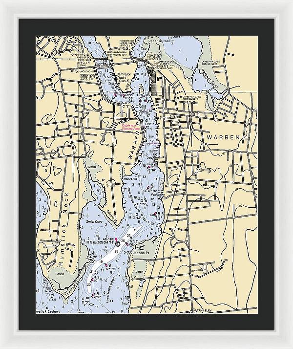 Warren-rhode Island Nautical Chart - Framed Print