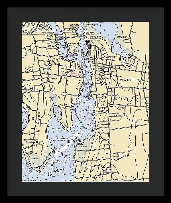 Warren-rhode Island Nautical Chart - Framed Print