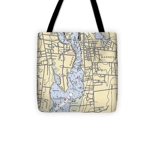 Warren Rhode Island Nautical Chart Tote Bag