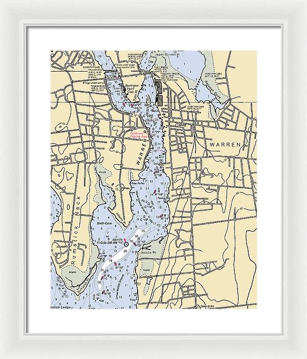 Warren-rhode Island Nautical Chart - Framed Print