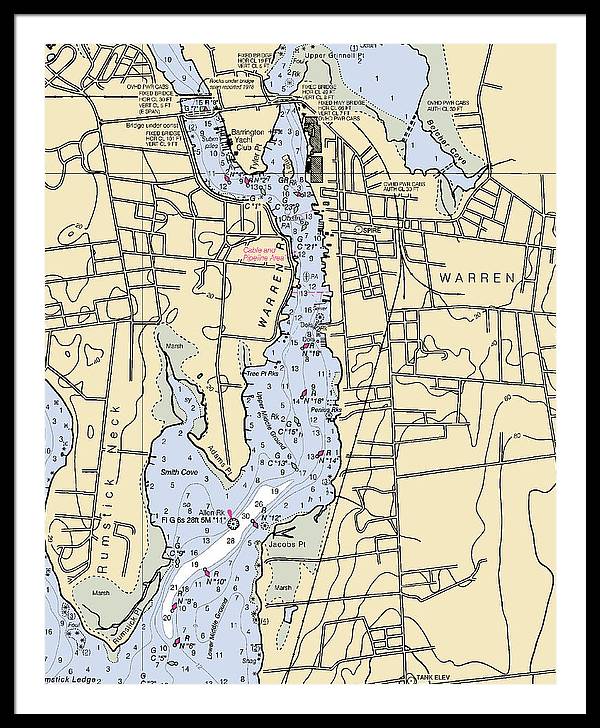 Warren-rhode Island Nautical Chart - Framed Print