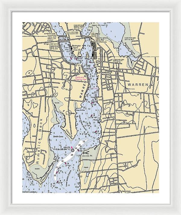 Warren-rhode Island Nautical Chart - Framed Print