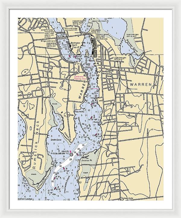 Warren-rhode Island Nautical Chart - Framed Print