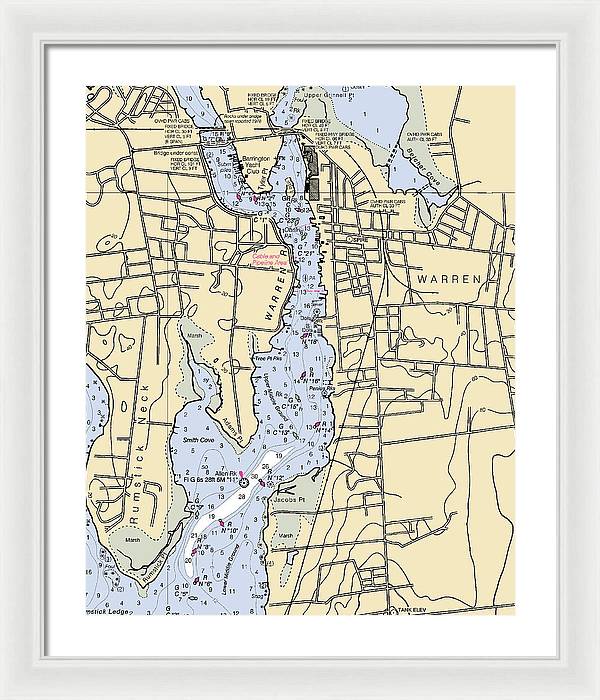 Warren-rhode Island Nautical Chart - Framed Print