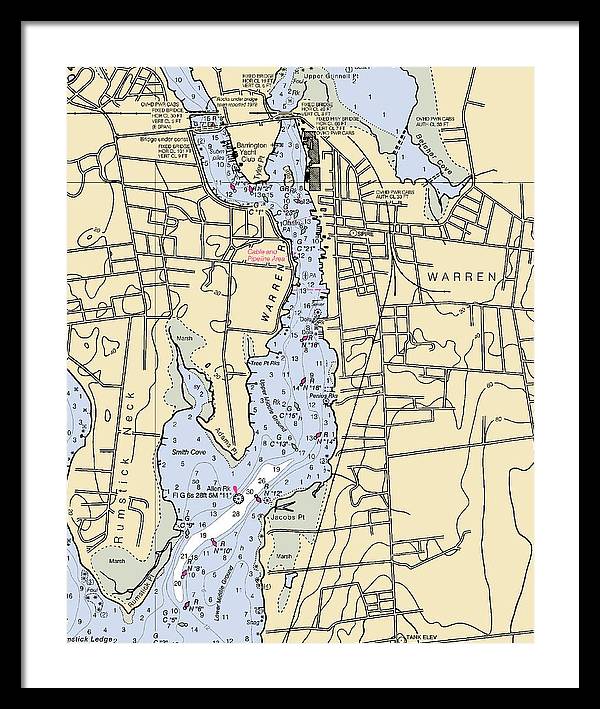 Warren-rhode Island Nautical Chart - Framed Print