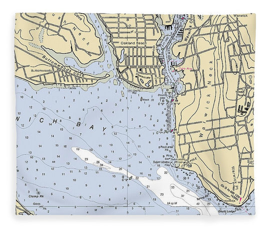 Warwick Cove Rhode Island Nautical Chart Blanket