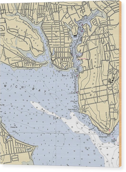 Warwick Cove-Rhode Island Nautical Chart Wood Print