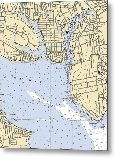 A beuatiful Metal Print of the Warwick Cove-Rhode Island Nautical Chart - Metal Print by SeaKoast.  100% Guarenteed!