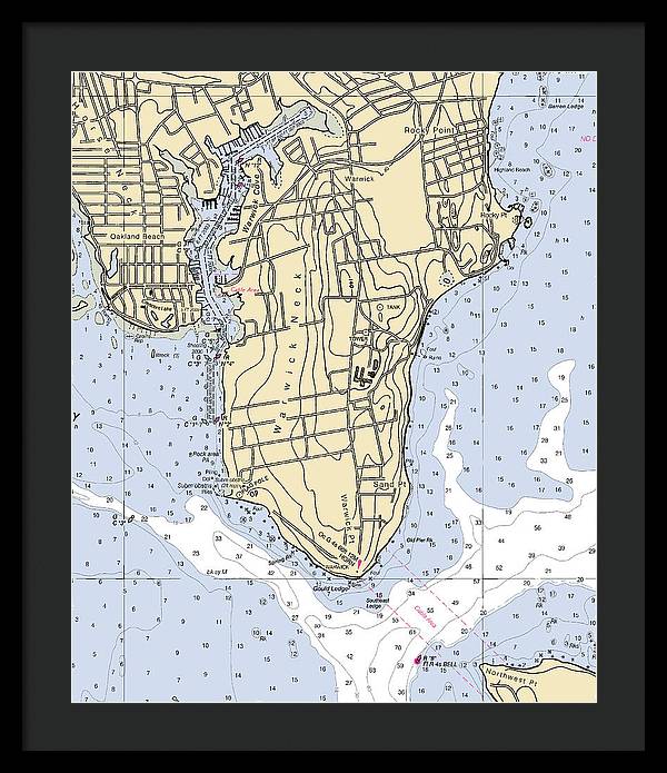 Warwick Neck-rhode Island Nautical Chart - Framed Print