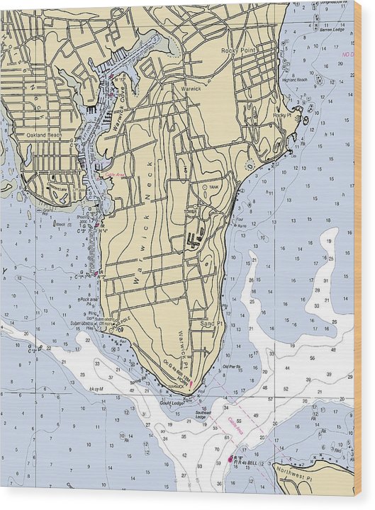 Warwick Neck-Rhode Island Nautical Chart Wood Print