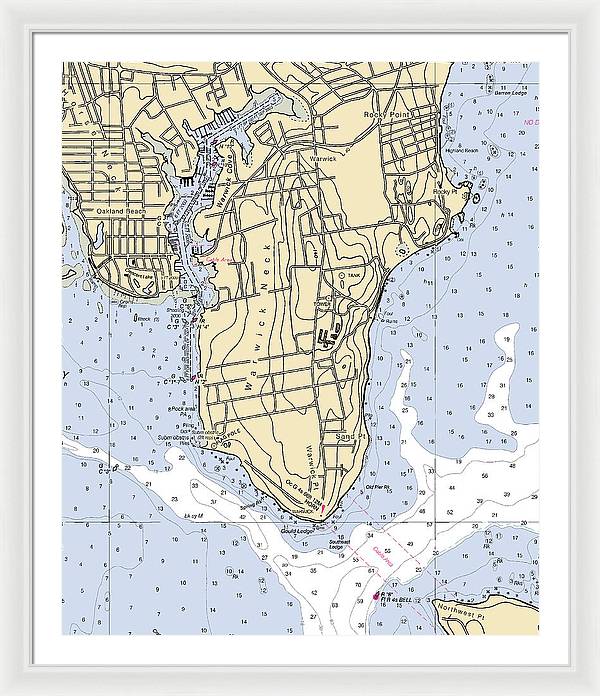 Warwick Neck-rhode Island Nautical Chart - Framed Print