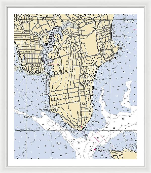 Warwick Neck-rhode Island Nautical Chart - Framed Print