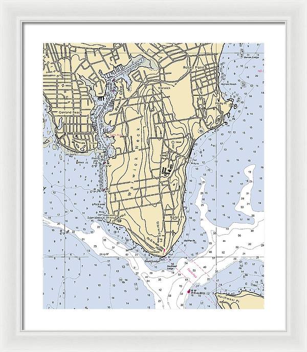 Warwick Neck-rhode Island Nautical Chart - Framed Print