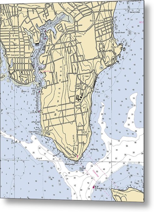 A beuatiful Metal Print of the Warwick Neck-Rhode Island Nautical Chart - Metal Print by SeaKoast.  100% Guarenteed!