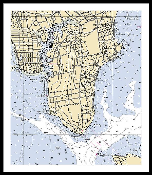 Warwick Neck-rhode Island Nautical Chart - Framed Print