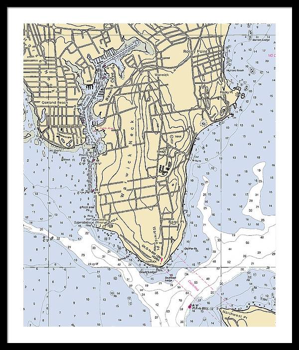 Warwick Neck-rhode Island Nautical Chart - Framed Print