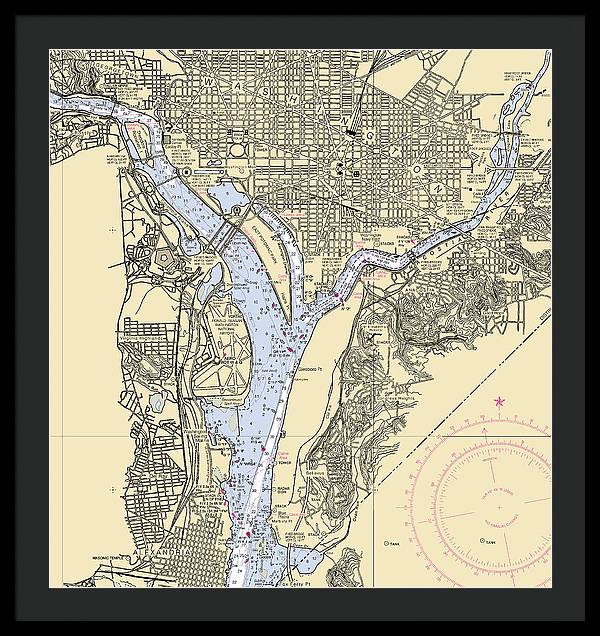 Washington Dc-virginia Nautical Chart - Framed Print