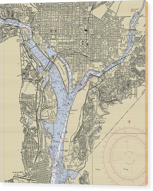 Washington Dc-Virginia Nautical Chart Wood Print