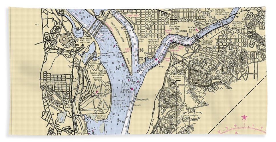 Washington Dc-virginia Nautical Chart - Beach Towel