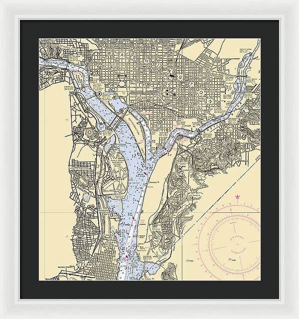 Washington Dc-virginia Nautical Chart - Framed Print