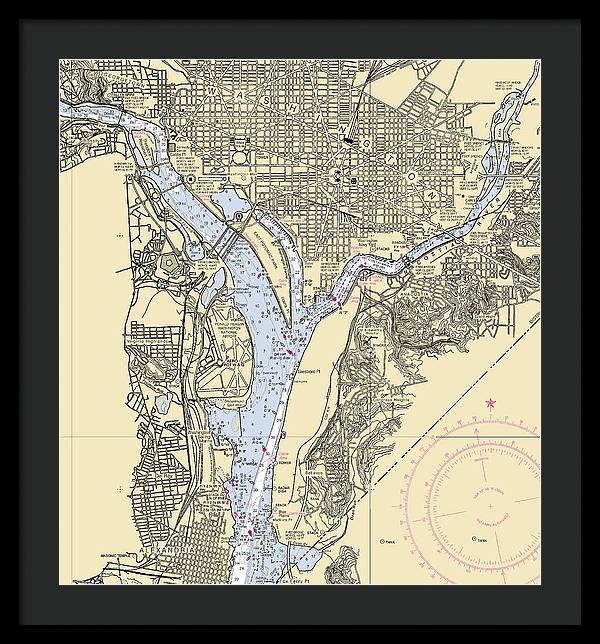 Washington Dc-virginia Nautical Chart - Framed Print