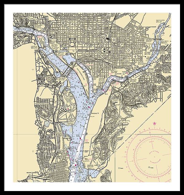 Washington Dc-virginia Nautical Chart - Framed Print