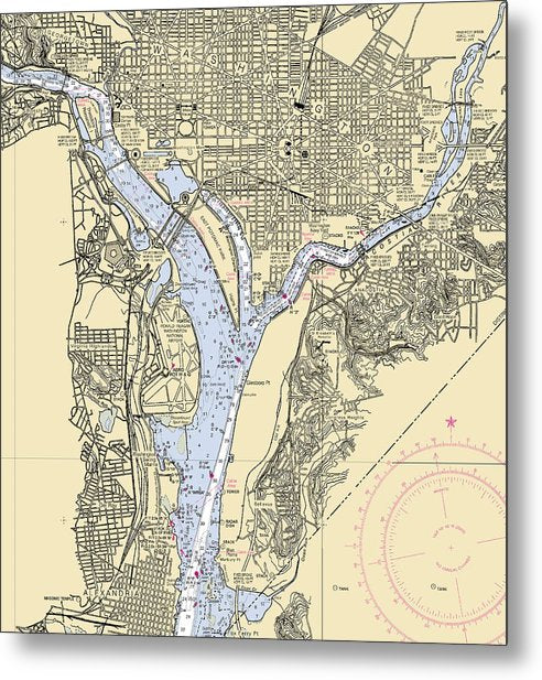 A beuatiful Metal Print of the Washington Dc-Virginia Nautical Chart - Metal Print by SeaKoast.  100% Guarenteed!