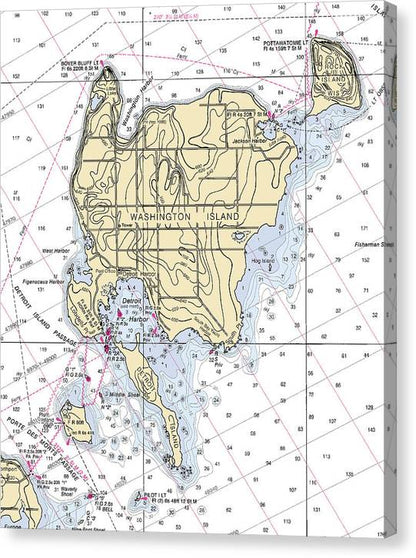 Washington Island-Lake Michigan Nautical Chart – 7" x 8" – Canvas Nautical Chart Print by SeaKoast
