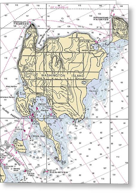 Washington Island-lake Michigan Nautical Chart - Greeting Card