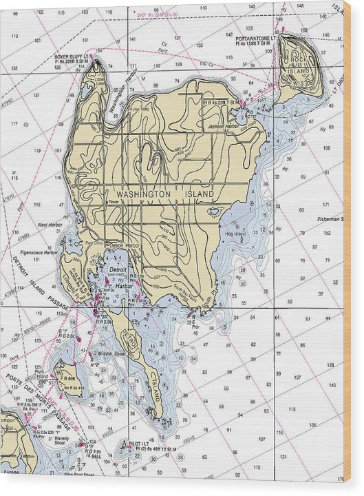 Washington Island-Lake Michigan Nautical Chart Wood Print