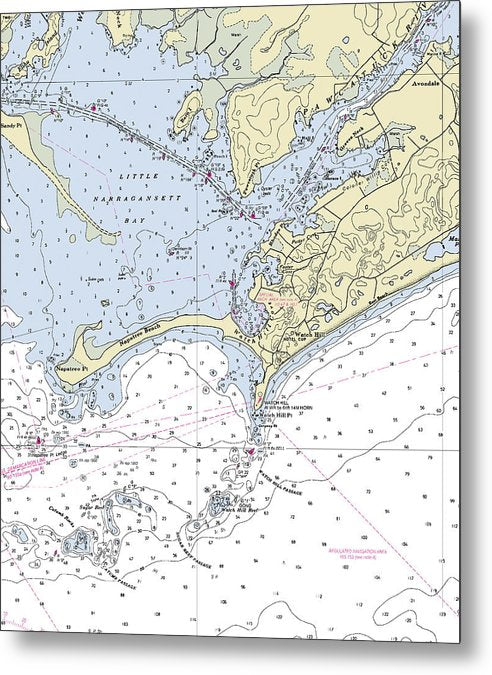 A beuatiful Metal Print of the Watch Hill Rhode Island Nautical Chart - Metal Print by SeaKoast.  100% Guarenteed!