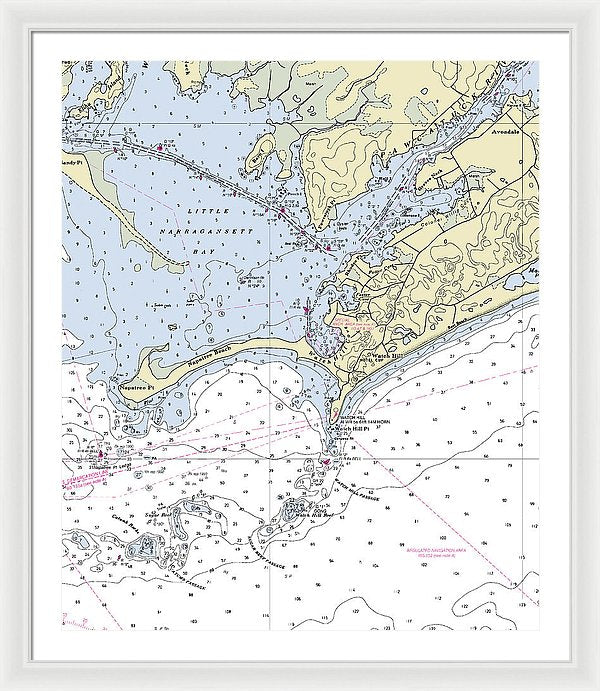 Watch Hill Rhode Island Nautical Chart - Framed Print