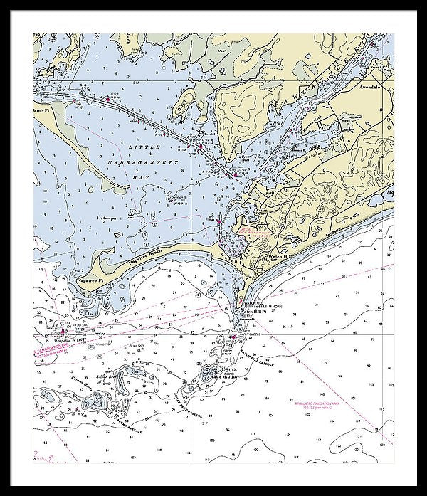 Watch Hill Rhode Island Nautical Chart - Framed Print