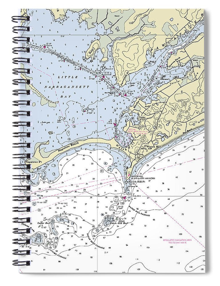 Watch Hill Rhode Island Nautical Chart Spiral Notebook