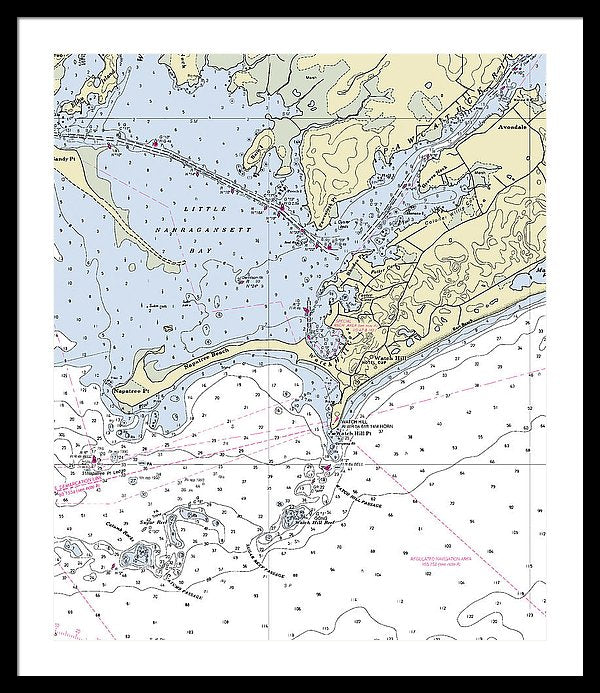 Watch Hill Rhode Island Nautical Chart - Framed Print