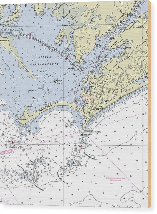 Watch Hill Rhode Island Nautical Chart Wood Print