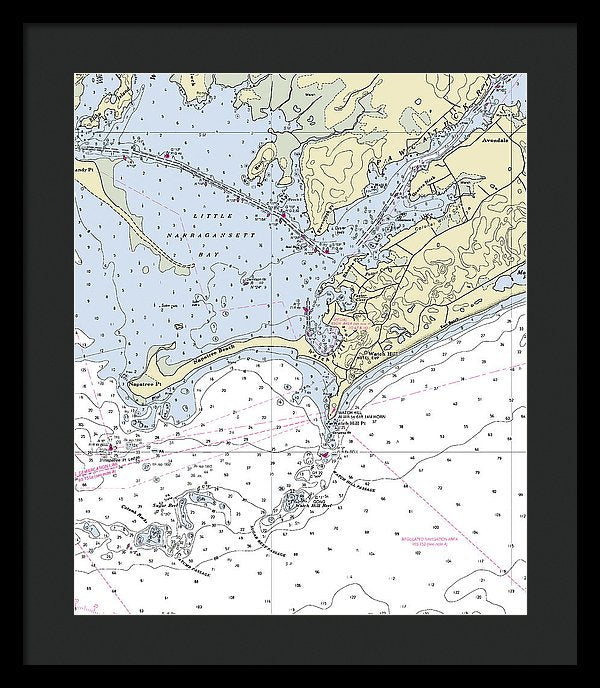 Watch Hill Rhode Island Nautical Chart - Framed Print