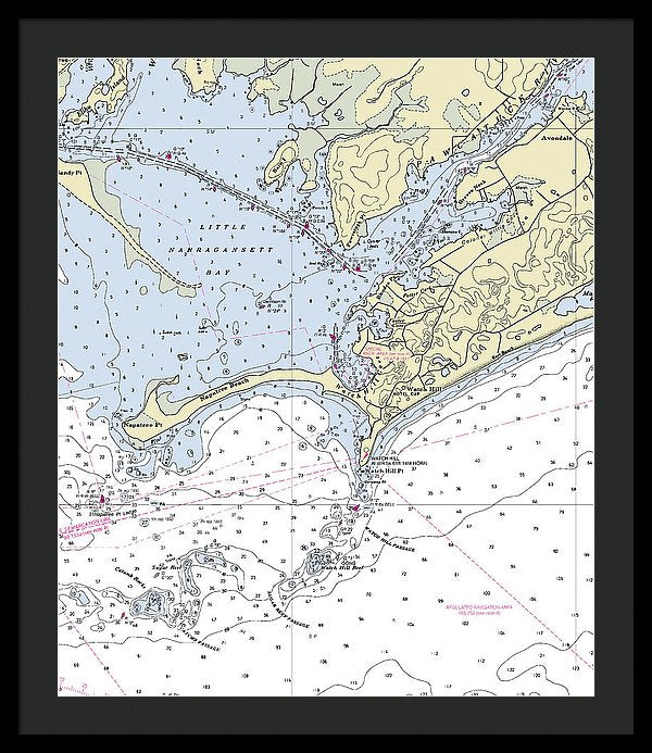 Watch Hill Rhode Island Nautical Chart - Framed Print