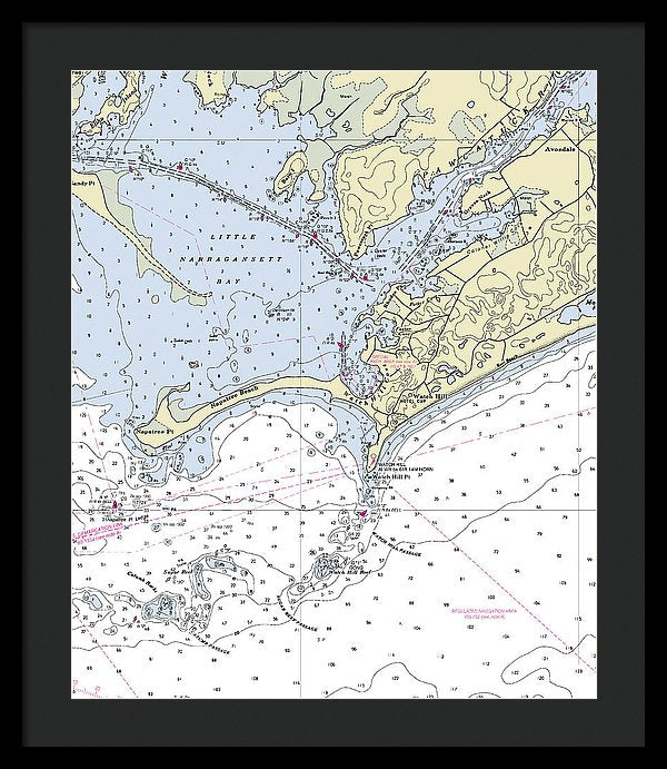 Watch Hill Rhode Island Nautical Chart - Framed Print