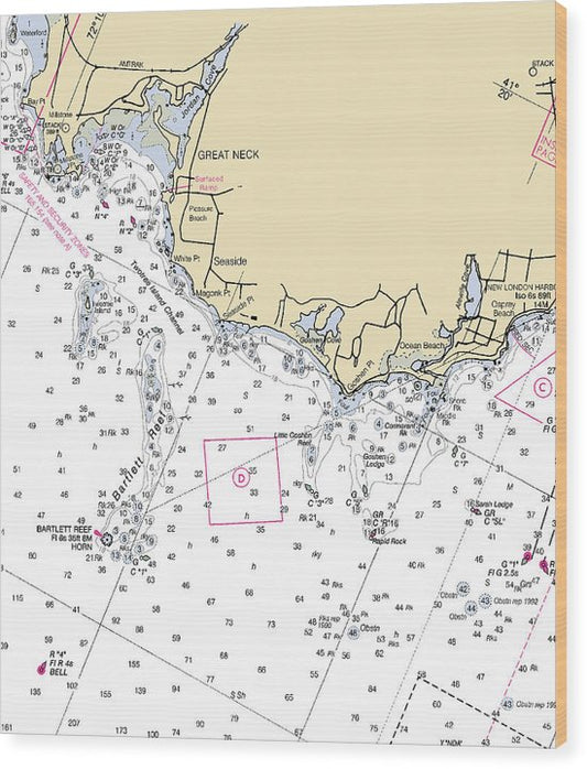 Waterford-Connecticut Nautical Chart Wood Print