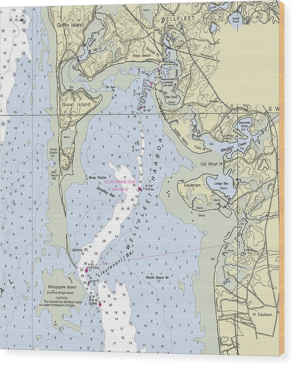 Wellfleet Massachusetts Nautical Chart Wood Print