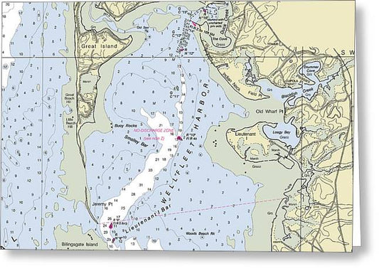 Wellfleet Massachusetts Nautical Chart - Greeting Card